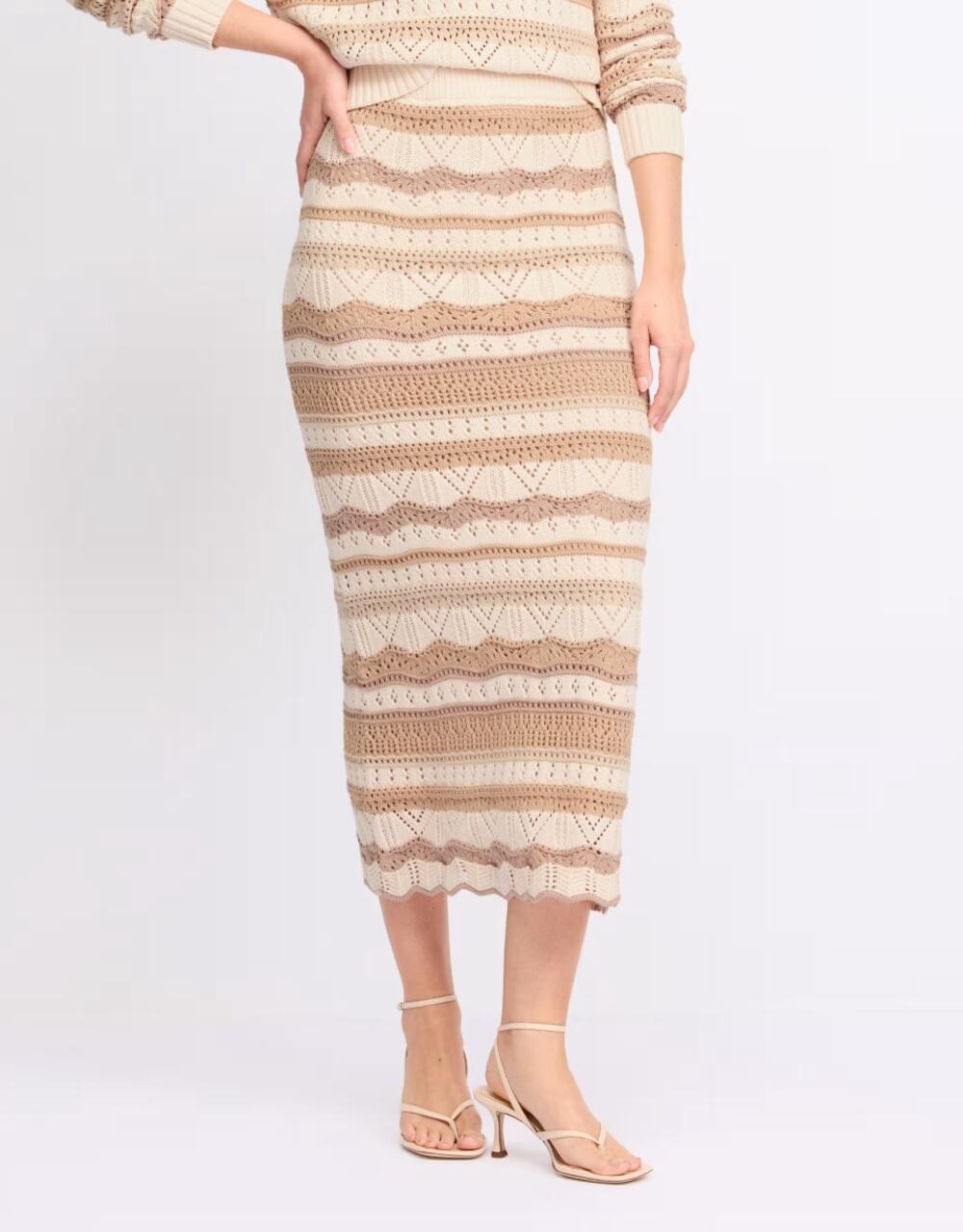 Les Serein Natasha Cream Taupe Open Knit Maxi Skirt XL NWT - Cottage Knit
